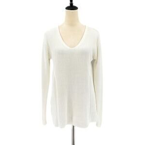 Athleta Highline White Cotton Blend Deep V-neck Relaxed Fit Knit Tunic Sweater